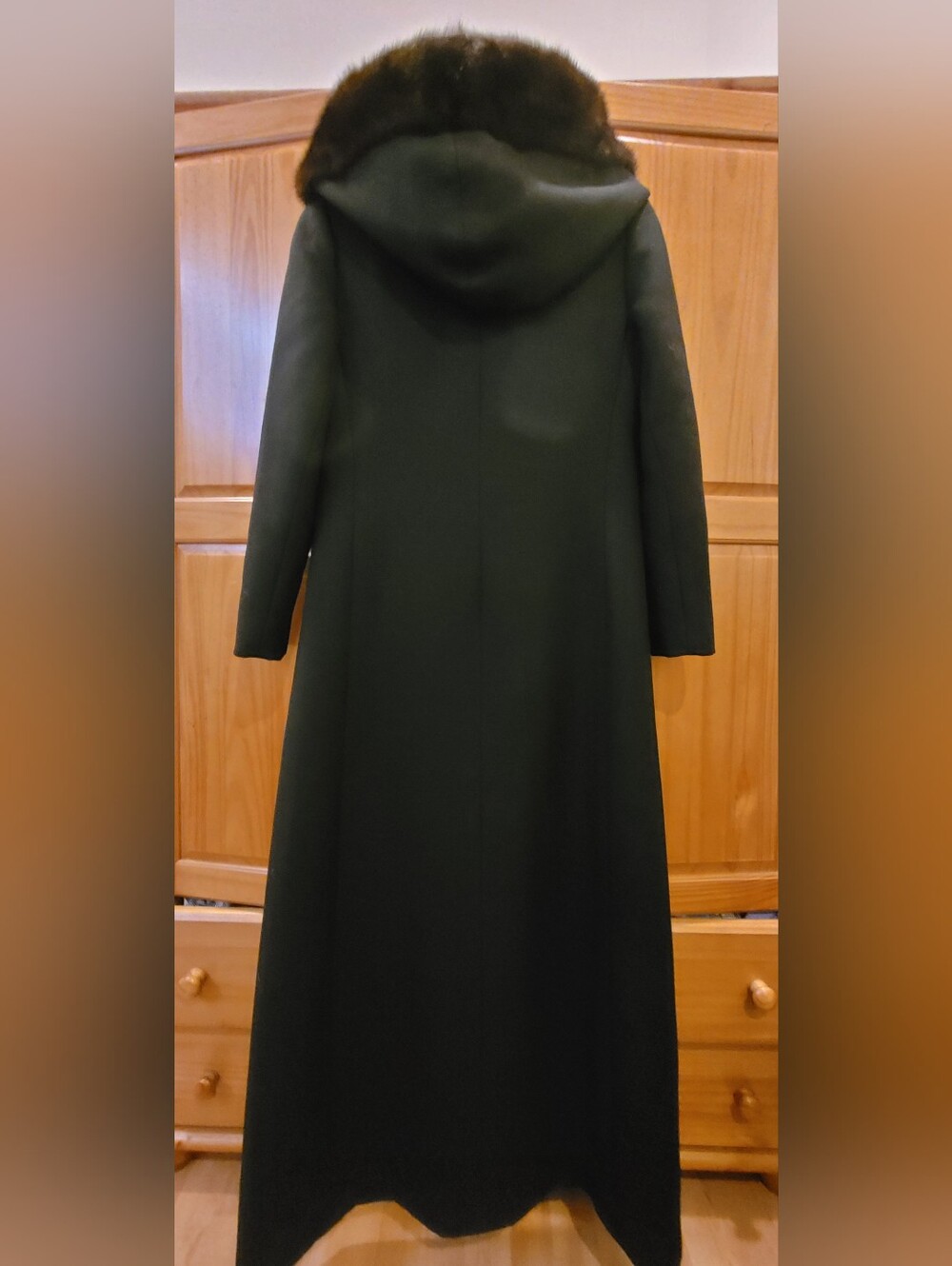 Long Black Hooded Maxi Dress with Fur Trim